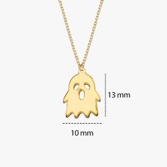 Discover the essence of Halloween with our unique ghost necklace. Ideal for parties or as a special gift, it's not just an accessory but a statement of haunted elegance. Elevate your style with this seasonal piece. - Ghost Necklace PRODUCT DETAILS: • Choose of Material: 925 Sterling Silver, 14K Solid Gold• Closure: Spring ring• Chain style: Cable• Adjustable Length• Style: Minimalist Gold Metal Necklace For Halloween, Halloween Stainless Steel Chain Necklace, Ghost Jewelry, Street Style Necklace, Ghost Necklace, Elegant Halloween Pendant Necklace, Mystical Jewelry, Rose Gold Pendant, Pearl Gemstone