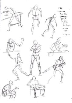 some sketches of people doing different poses