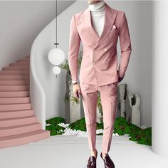 WIAOFELLAS Pink Fashion Sunshine Men Suits Double Breasted 2 Pieces (Jacket+Pants) Peaked Collar Slim Fit Set for Wedding Party Tuxedos Note: Dear,if you find that the above standard suits size do not fit you very much, you just measure your body according to the following Measuring Guide,and then show us the body size. We can custom made the suits for you as well.And the price is same! Size Unit: centimeters or inch 1. neckline=? 2.shoulder=? 3.sleeve=? 4.armhole=? 5. wrist= ? 6.chest= ? 7.bell Tailored Spring Party Tuxedo, Tailored Long Sleeve Party Sets, Fitted Double Breasted Suit With Suit Collar For Spring, Tailored Three-piece Suit For Spring With Long Sleeves, Pink Fitted Suit For Parties, Pink Fitted Suits For Party, Spring Wedding Slim Fit Blazer, Slim Fit Long Sleeve Suits For Wedding, Slim Fit Wedding Suits For Spring