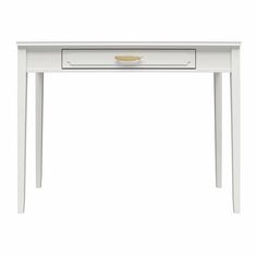 a white table with two drawers on one side and an open drawer on the other