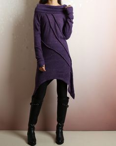 * A unique woolen tunic dress, made with knit with pompom like dots, like a romantic and mysterious journey for wanderers. * Special collar, you may use it as cowl collar or off shoulder collar. * Flattering cut with asymmetrical hem. * Long sleeve with thumbholes. * Materials: quality 50% wool, 45% Acrylic, 5% anti-pilling fiber Shop sizing chart FYI ( actual body figures, not laying flat clothes measurements) Size XS (US 2, UK 6, German 32, French 34) Bust: fits bust around 33.5 inches/85cm Wa Cozy Long Sleeve Winter Dresses, Winter Long Sleeve Knit Dress, Cozy Stretch Dresses For Winter, Cozy Stretch Winter Dresses, Textured Knit Long Sleeve Sweater Dress For Fall, Fall Knit Long Sleeve Dresses, Long Sleeve Stretch Sweater Dress For Winter, Stretch Long Sleeve Sweater Dress For Winter, Purple Long Sleeve Dress For Winter