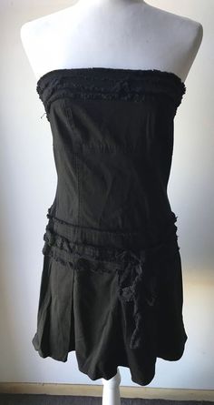 "Size: M Brand: Morbid Threads Closure: Back zipper. Condition: Vintage Excellent Measurements (lying flat not stretched): Bust 15\". Waist 13.75\". Hips 16\"" Fitted Gothic Strapless Mini Dress, Gothic Strapless Fitted Mini Dress, Fitted Black Punk Corset Dress, Black Fitted Punk Corset Dress, Gothic Black Corset Dress For Spring, Black Gothic Corset Dress For Spring, Fitted Alternative Corset Dress For Night Out, Black Fitted Punk Mini Dress, Fitted Black Punk Mini Dress