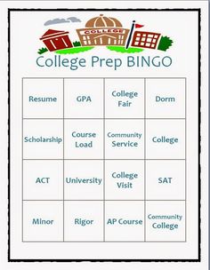 college prep bingo game with buildings in the background