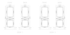 the front, back and side doors are shown with measurements for each door in this drawing