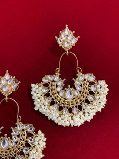 Kundan Chandbali, Over Size, Traditional Clothing, Antique White, Traditional Outfits, Antique Gold, Statement Pieces, Blossom, Brass