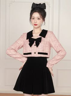 ❤︎Pink Tweed Faux Two Piece Ribbon Dress❤︎ Pink Bow Dress, Ribbon Dress, Pink Tweed, Pink M, Bow Dress, Korean Dress, Fashion Design Clothes, Vibe Clothes, Winter 2023