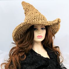 "Happy Summer-ween! You can certainly wear this Raffia straw witch hat all year, but it is specifically designed with Spring and Summer in mind! I chose to make this from Raffia so it would be airy and lightweight, but still shapeable. Firm enough to stand on its own with that classic shape and a wired brim. Airy enough to get through the heat and folds flat for travel. You can add your own flowers, pins, or whatever through the holes in the hat or wear it as is. Some stretch so one size fits most. -4\" wired brim -spot clean How to measure your head: - Using a fabric tape measure or a string, place it flat against your head, and measure around the area directly above your ears. - Keep your tape measure/string as level as possible. Do not put your finger between the tape measure/string and Straw Witch Hat, Weather Witch, Summer Witch, Garden Witch, Natural Paper, Costume Hats, Fabric Tape, Happy Summer, Paper Straws