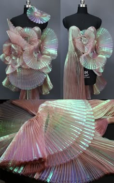 Pleated Crinkle Sheer Organza Fabricmermaid Magic Mesh - Etsy Fitted Mermaid Dress With Ruffles For Costume Party, Wedding Mermaid Dress With Ruffles, Pink Mermaid Dress For Wedding, Junk Kouture, Mermaid Parade, Gala Themes, Lace Fancy, Mermaid Aesthetic, Body Adornment