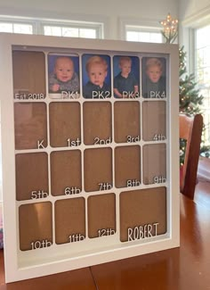 a family photo frame with the names and dates on it