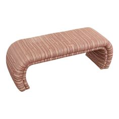 an upholstered bench made out of wood and fabric, with stripes on it