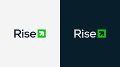 two logos for rise, which are both green and white with the word rise on them