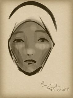 a drawing of a woman's face in black and white