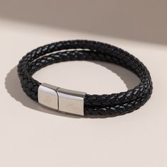 Worn on its own or stacked, our Men’s Personalized Double Leather Braid Bracelet is a great gift for the men in your life. Hand-engrave a special name or date onto the clasp for a subtle yet sentimental touch. Materials: Stainless Steel and Black LeatherLength: 8Thickness: 0.4Hand-engraved in our Paris workshopSent with love in a complimentary gift boxAny slight variations in lettering depth, spacing and alignment from the examples shown are part of the aesthetic and originality of the piece Classic Engraved Leather Bracelet, Black Engraved Bracelets For Everyday, Classic Adjustable Jubilee Bracelet Wristband, Classic Adjustable Jubilee Wristband, Classic Adjustable Double Band Bracelets, Classic Adjustable Double Band Bracelet, Elegant Adjustable Engraved Leather Bracelet, Classic Bracelets For Everyday And Father's Day, Classic Everyday Bracelets For Father's Day