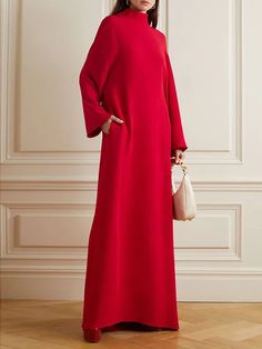 V-Back High-Neck Long Sleeves Banquet Maxi Dresses  Product DescriptionMaterial : DacronStyle : Loose,Long SleevesFeature : Pockets,Hollow,Solid ColorNeckline : High-neckOccasion : Evening,Banquet,Urban,SimpleSeasons : Spring,Summer,Autumn,WinterType : Maxi Dresses,Evening DressesColor : REDSize : S,M,L,XLPlease consult the size chart we provide for this item's measurements to help you decide which size to buy.Please note: There may be 1-3cm differ due to manual measurement. Party Dress With Sleeves, Party Dresses With Sleeves, Maxi Party Dress, Smart Casual Work Outfit, Smart Casual Work, Velvet Maxi Dress, Sequin Party Dress, Casual Work Outfit, Dress With Sleeves