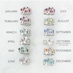 "Know someone with an January birthday ~ this is the perfect gift! Stackable birthstone rings are the IT accessory. Wear by itself or pair with with an initial ring! This listing is for one sterling silver stackable birthstone ring with a Swarovski crystal (please see color chart for color selection). Round, square, rectangle, marquise, heart or cross shapes available. Also available in January, February, March, April, May, June, July, August, September, October, November, or December here: http Mothers Ring Stackable, Sterling Silver Birthstone Ring, Birthstone Band, Stackable Birthstone Rings, Birthstone Ring Mothers, Sterling Silver Stackable Rings, Birthstone Stacking Rings, Mothers Ring, July Birthstone Ring