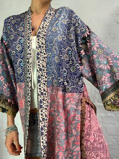 Kaftan Dress Boho, Maxi Skirts Summer, Pink Patchwork, Light Party, Kimono Shirt, Summer Festival Outfit, Maxi Skirt Boho, Short Kimono, Boho Kimono