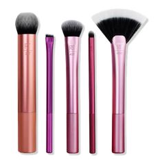 Artist Essentials Face, Eyes, and Lips Makeup Brush Set - Real Techniques | Ulta Beauty Artist Essentials, Makeup Contouring, Essential Makeup Brushes, Lipstick Liner, Contouring Makeup, Real Techniques Brushes, Foundation Contouring, Alat Makeup, Cream Eyeliner