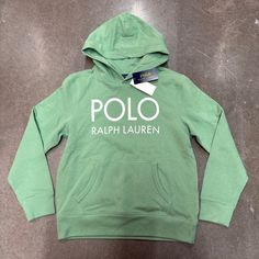 Brand New With Tag Hooded Tops With Logo Print For Spring, Ralph Lauren Casual Tops With Letter Print, White Ralph Lauren Tops For Winter, Green Logo Print Sweatshirt For Spring, Casual Ralph Lauren Tops With Letter Print, Green Sweatshirt With Adjustable Hood For Spring, Winter White Ralph Lauren Tops, Green Spring Sweatshirt With Adjustable Hood, Ralph Lauren Cotton Winter Tops