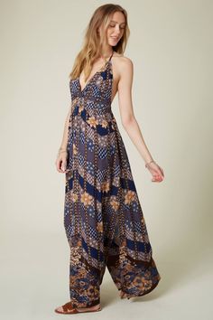 A flowy, low back maxi dress that wears well in any situation. O'Neill Women's maxi dress 55.5" in length Halter neck, front hem Side slits 100% Viscose crinkle Chic Maxi Dress With Tie Back, Rayon Maxi Dress For Vacation, Bohemian Halter Neck Maxi Dress With Tie Back, Floor-length Tie Back Maxi Dress For Beach, Flowy Boho Maxi Dress For Casual Wear, Flowy Maxi Length Boho Dress, Bohemian Floor-length Maxi Dress With Tie Back, Flowy Maxi Length Boho Dress For Casual Wear, Flowy Maxi Length Boho Dress For Dress Down Occasions