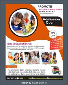 an orange and white flyer for children's education