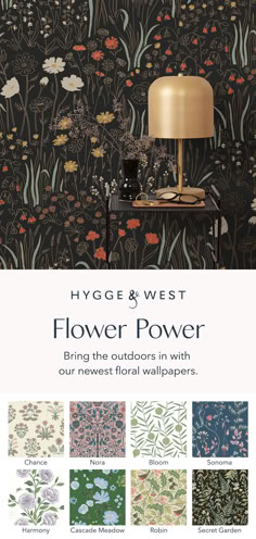 the flower power wallpaper collection is available in various colors and designs, including flowers