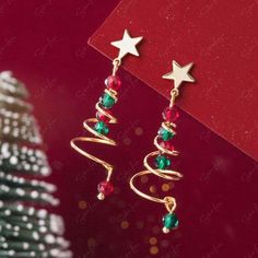 Christmas tree dangle drop earrings Christmas Tree Spiral, Tree Earrings, Christmas Tree Earrings, Sparkling Stars, Gifts Fo, Earring Tree, Tree Shapes, Green Crystal, Bead Jewelry