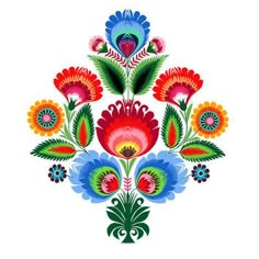 colorful flowers and leaves are arranged in the shape of a flower arrangement on a white background