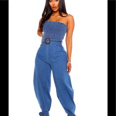 Elegant/ Classy Denim Jumpsuit Brand New Chic Non-stretch Medium Wash Denim Jumpsuit, Chic Medium Wash Non-stretch Denim Jumpsuit, Non-stretch High Rise Denim Jumpsuit, Denim Blue Non-stretch Jumpsuits And Rompers, Chic High-waist Denim Blue Overalls, Chic Non-stretch High-waist Denim Jumpsuit, Chic Dark Wash High Waist Jumpsuits And Rompers, Chic High Waist Dark Wash Jumpsuits And Rompers, Chic High-waist Dark Wash Jumpsuits And Rompers