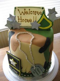 super cute welcome home cake for a welcome home party! Baseball Cakes, Welcome Home Cakes, Welcome Home Soldier, Army Cake, Welcome Home Parties, Army Party, Yummy Deserts, Military Pride