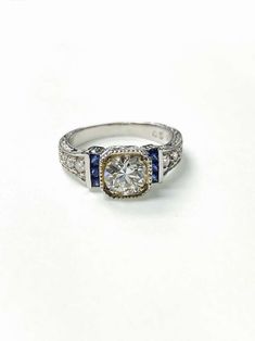 For Sale on 1stDibs - Beautifully handcrafted white old european cut diamond and blue sapphire ring. The details are as follows : Diamond weight : 1.05 carat ( K VS2 ) Diamond Luxury Sapphire Diamond Ring With Diamond Cut, Luxury Sapphire-colored Diamond Ring With Diamond Cut, Luxury Sapphire-colored Diamond Ring, Exquisite Diamond-cut Sapphire Ring, Exquisite Diamond Cut Sapphire Ring, Luxury Blue Diamond Ring With Single Cut Diamonds, Luxury Lab-created Sapphire Ring With Diamond Cut, Luxury Diamond Ring With Lab-created Sapphire And Diamond Cut, Luxury Diamond Ring With Brilliant Cut Lab-created Sapphire