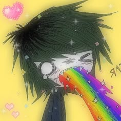 a drawing of a person holding a rainbow in their mouth