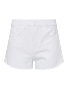 A warm-weather classic, now in pure white all-cotton denim. The Beck short features a contoured waistband that sits just below the natural waist for a comfortable fit. The raw hem lifts at the side to give you a legs-for-days effect and a five-pocket construction keeps it classic. Add a black top and sandals for timeless chic look. | L'AGENCE Beck Raw-Hem Denim Short In Blanc Classic Cotton Cutoff Jean Shorts, White High Rise Bottoms For Everyday, White High-rise Bottoms For Everyday, Everyday Cotton Jean Shorts With Frayed Hem, Classic Mid-rise Cotton Jean Shorts, Classic Cotton Jean Shorts With Relaxed Fit, Classic Cotton Jean Shorts, White Cotton Shorts For Everyday, Everyday White Cotton Shorts