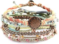 Amazon.com: Wakami Earth Charm Bracelet Set of 7 | Handmade Boho Jewelry for Womens & Mens | DAY | Braided, Waterproof, Stackable Bracelets | Sliding closure on 3 strands, and button closure on 4 strands: Clothing Indie Bracelets, Color Day, Chain Braid, Handmade Boho Jewelry, Estilo Hippie, Hippie Bracelets, Thread Bracelets, Mens Braids, Stackable Bracelets