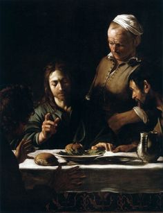 a painting of people eating at a table