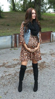 Trend alert: all things Leopard! Our fun-loving "Lennie" shift dress is flattering for stylish expecting mamas with super chic pockets and flare sleeves. Style with over-the-knee boots for fall. Maternity Wear Bump Friendly Dress For Fall, Fall Maternity Wear Dress, Fall Maternity Wear Dress Bump Friendly, Maternity Fall Dresses, Bump Friendly, Fall Maternity Bump Friendly Dresses, Fall Maternity Dresses Bump Friendly, Casual Long Sleeve Maternity Dress For Fall, Fitted Maternity Dress For Fall, Chic Maternity Dress For Fall