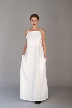 #etsy shop: White linen dress , Long dress with straps , Summer dress , Soft linen dress , White long dress , Minimal linen dress , Dress PAULINE https://etsy.me/3FbmZkM #minimalist #sleeveless #aline #yes #floor #minimallinen White Linen Maxi Dress, Dress White Long, Maxi Dress Linen, White Long Dress, Dress Minimal, White Linen Blouse, Sleeveless Linen Dress, White Linen Shirt, Long Linen Dress