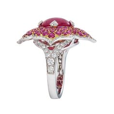 3.71 Carats Cabochon Ruby 2.91 Carats Round Ruby 0.77 Carats Round Diamond Ring set in 18K White and Rose Gold Round Diamond Ring Settings, Rockefeller Plaza, Contemporary Fine Jewelry, Cabochon Ruby, Ruby And Diamond Ring, Heirloom Jewelry, Bath And Body Works Perfume, Diamond Ring Set, Heirlooms Jewelry