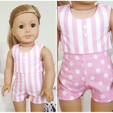 Pink and white striped shorts. Pink and white striped crop top with white buttons. Pink and white polka-dot shorts. Shorts And Crop Top, Denim Jeans Ripped, Polka Dot Shorts, Pink And White Stripes, Striped Crop Top, Doll Fashion, Print Crop Tops, Ripped Denim, Floral Shorts