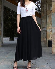 * A beautiful long chiffon skirt, two layers, not sheer at all.* Quality pearl chiffon fabric, soft, breathing and easy care.* A-line shape and elastic waist, it moves very beautifully when you walk.* Support 7 days return to get full refund on item without any reason.* Can custom size and colors, lead time is 6-8 days;* Let us know your usual size in your country and your overall height.* If you have some specific request or special characters such as broad shoulder, long arms, long waist, etc Elegant Summer Maxi Skirt With Elastic Waistband, Flowy Chiffon Pleated Midi Skirt, Elegant Gathered Maxi Skirt For Summer, Elegant Summer Gathered Maxi Skirt, Elegant Gathered Summer Maxi Skirt, Elegant Summer Maxi Skirt With Gathered Detail, Chic Long Chiffon Pleated Skirt, Full Chiffon Tulle Skirt, Chiffon Maxi Skirt For Party