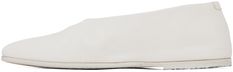 Handcrafted grained leather ballerina flats in white. · Almond moc toe · Vegetable-tanned leather lining · Logo embossed at padded footbed · Rubber injection at stacked leather outsole Supplier color: Optical white Ballerina Flats, Vegetable Tanned Leather, White Shop, Mars, Slip On Sneaker, Almond, Women Wear, Perfect Clothing, Outfit Accessories