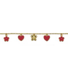 Your little one will love this super sweet 14k gold plated enameled charm bracelet. Click on this JEWELRY & WATCHES GUIDE to learn about fit, styles, materials and more! Your little one will love this super sweet 14k gold plated enameled charm bracelet. Click on this JEWELRY & WATCHES GUIDE to learn about fit, styles, materials and more! FEATURES Length: 4.75 in. with 0.75-in. extender Clasp: lobster-claw Metal: brass Plating: 14k gold Finish: polished Packaging: velvety pouch Size: 4.5". Color: Red. Gender: female. Age Group: adult. Red Charms Jewelry For Birthday, Enamel Charms Bracelets For Gift, Valentine's Day Gift Charm Bracelet With Dangling Charms, Yellow Gold Dangle Charm Bracelet Gift, Personalized Red Charm Bracelet For Valentine's Day, Gold Charm Bracelet With Hallmark As A Gift, Gold-plated Charm Bracelet For Valentine's Day, Gold Enamel Bracelets With Charms, Gold Bracelet With Dangling Charms As Gift