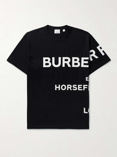 Shop BURBERRY Oversized Logo-Print Cotton-Jersey T-Shirt, Explore the latest in-season BURBERRY collection today on MR PORTER Gabardine Fabric, Burberry T Shirt, Mr Porter, T Shirt Men, T Shirt For Men, Black Shorts, Shirt Men, Tshirt Logo, Brand Names