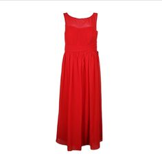 Jjs House Illusion Neckline Sleeveless Pleated Chiffon Long Dress In Red. Lined. Back Zip Closure. Sheer Neckline. No Stains Or Holes. Custom Size Bust - 43.50", Waist- 40.50" Bridesmaid Formal Dress. Size: 18 Length: 57.5" Pit To Pit: 20.5" Waist: 19.75" Condition: New With Tag Box Ii D/1-16/972pm Jj House Dresses, Jj House, Jjs House, Chiffon Long Dress, Pleated Chiffon, Sleeveless Long Dress, Illusion Neckline, House Dress, Formal Dress