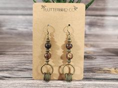 Bohemian Hand Wrapped Drop Earrings, Adjustable Earthy Beaded Earrings As Gift, Unique Brown Beaded Earrings As Gift, Handmade Earthy Hoop Earrings For Gift, Bohemian Brown Earrings As Gift, Gift Brown Copper Beaded Earrings, Earthy Handmade Hoop Earrings For Gift, Adjustable Hand Wrapped Bohemian Earrings, Unique Brown Beaded Earrings For Gift