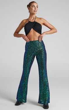 Deliza High Waisted Sequin Flare Pants in Mermaid Teal | Showpo USA Chic Wide Leg Party Flares, Stretch Sequin Pants For Party, Full Length Sequined Disco Bottoms, Disco Style Sequin Bottoms For Party Season, Full-length Sequined Disco Bottoms, Disco Sequin Full-length Bottoms, Sequin Disco Full Length Bottoms, Disco Sequin Bottoms For Party Season, Fitted Sequin Bottoms For Party