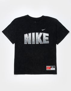 Nike Sportswear Tee. Graphic Screened On Front. Garment Dyed For A Washed, Distressed Look. Embroidered Logo At Left Chest. Loose Fit. Crew Neck. Short Sleeve. 100% Cotton. Machine Wash. Imported. | Nike Sportswear Boys Tee Wwe T Shirts, Flannel Sweatshirt, Graphic Trends, Boys Graphic Tee, Girls Graphic Tee, Girls Blouse, Mens Trends, Boy Tees, Sweaters And Jeans