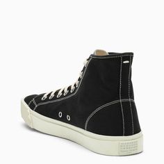 Black canvas high-top trainer by Maison Margiela featuring the iconic Tabi cut, decorative stitching, rounded toe, lace-up closure and rubber sole. Size Type: ITMaterial: CottonSKU: S57WS0440P4291/N_MARGI-H0958_600 Our Products Are 100% Genuine. In All Cases We Stand By The Authenticity Of Every Product Sold On Our Site. Medium Fit High-top Sneakers With Rubber Sole For Streetwear, Black Streetwear Sneakers With Lace-up Fastening, Streetwear High-top Sneakers, Medium Fit High-top Sneakers For Streetwear, Designer High-top Sneakers With Contrast Sole, Medium Fit High-top Sneakers With White Sole, High-top Sneakers With Laces And Medium Fit, Medium Fit High-top Sneakers With Laces, Modern Medium Fit High-top Sneakers For Streetwear