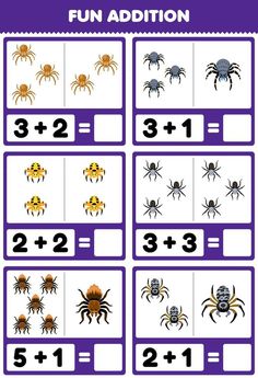 Education game for children fun addition by counting and sum of cute cartoon spider printable bug worksheet Bug Printable, Spider Printable, Cartoon Spider, Chrome Apps, Learn Math, Epic Games Fortnite, Game For Children, Shocking Facts, React App