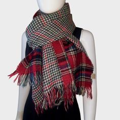 NWOT | Large reversible houndstooth & plaid blanket rectangle scarf with self-fringe edges. Classic shape and colour combination in red, off-white, navy & forest green. Can be styled in multiple ways as shown in the photos. Condition: New without tags. 100% Acrylic Measurements: 76" x 21" Large Blanket, Plaid Blanket, Blanket Scarf, Colour Combination, Forest Green, Scarf Wrap, Color Combinations, Scarf Accessory, Women's Accessories