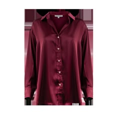 Maroon long sleeve shirt button down Elegant Silk Tops With Buttons, Elegant Silk Tops With Button Closure, Chic Silk Shirt With Buttons, Classic Satin Blouse With Button Cuffs, Formal Satin Blouse With Buttons, Evening Blouse With Button Cuffs, Sleek Silk Blouse With Button Closure, Evening Button-up Blouse With Cuffs, Evening Button-up Blouse With Button Cuffs